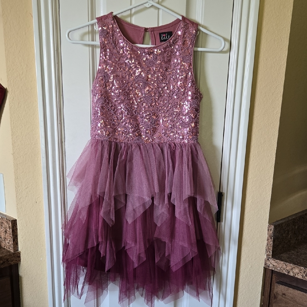 Lilt Pink Sequin and Tulle Kids Formal Dress